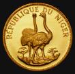 London Coins : A172 : Lot 638 : Niger Ten Francs Gold 1968 Reverse: Ostriches KM#7 Gold Proof FDC, only 1000 pieces minted