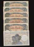 London Coins : A172 : Lot 96 : French West Africa (6) 100 Francs 1940 issue Pick 23 About Fine with some folds and staple holes, Fi...