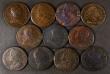 London Coins : A173 : Lot 845 : Halfpennies (9) 1744 Fine, pitted, 1745 Fine or better, 1746 Fine, cleaned, 1748 VG, 1752 Near Fine,...
