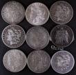 London Coins : A173 : Lot 997 : USA Morgan Dollars (8) 1880 Good Fine, 1884 About Fine, 1887 O VG, 1889 Fine, 1890 NVF/Good Fine, 18...