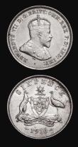 London Coins : A174 : Lot 1120 : Australia (2) Shilling 1910 KM#20 NVF/VF toned, Sixpence 1910 KM#19 About EF/EF, comes with an old t...