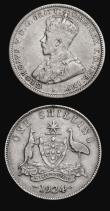 London Coins : A174 : Lot 1171 : Australia Shillings (2) 1924 KM#26 Fine/Good Fine, comes with old ticket stating 'Monarch sale ...