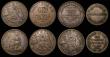 London Coins : A174 : Lot 1186 : Australia Tokens (4) Pennies (3) 1858 Melbourne, Victoria, Peace and Plenty KM#285.1 Fine, 1857 Melb...