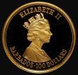 London Coins : A174 : Lot 1194 : Barbados 100 Dollars Gold 1989 350th Anniversary of Parliament KM#48 Gold Proof, FDC uncased in caps...