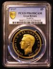 London Coins : A174 : Lot 1617 : Five Pounds 1937 Proof S.4074 in a PCGS holder and graded PCGS PR63 DCAM, the fields highly reflecti...