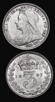 London Coins : A174 : Lot 2074 : Threepences (2) 1897 ESC 2109, Bull 3449 A/UNC and lustrous, 1902 ESC 2114, Bull 3617 Lustrous UNC w...