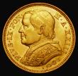 London Coins : A175 : Lot 1074 : Italian State - Papal States  20 Lire Gold 1868 XXIIIR Large Bust KM#1382.4 Lustrous UNC