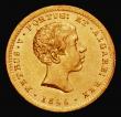 London Coins : A175 : Lot 1121 : Portugal 1000 Reis Gold 1855 Pedro V KM#495 EF and lustrous, the only Pedro V 1000 Reis gold issue