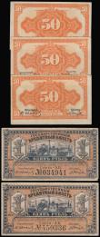 London Coins : A175 : Lot 130 : Russia East Siberia (5) 50 Kopeks 1920 orange on white Pick S1244 (3) VF or near so, Ruble 1920 ship...