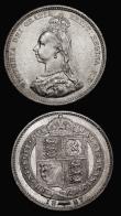 London Coins : A175 : Lot 1994 : Shillings (2) 1887 Jubilee Head ESC 1351, Bull 3137, Davies 981 dies 1B, Q of QUI has almost no tail...