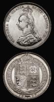 London Coins : A175 : Lot 1995 : Shillings (2) 1888 unaltered date ESC 1353, Bull 3139, unlisted by Davies, About EF, scarce,  1888 8...