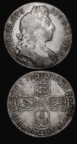 London Coins : A175 : Lot 2639 : Halfcrowns (2) 1696 Large Shields, Early Harp ESC 522, Bull 1016 VG/ About Fine, 1707E SEXTO edge ES...