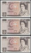 London Coins : A175 : Lot 57 : Ten Pounds Page 1975 Florence Nightingale B330 (3) consecutives D44 prefix Unc or near so