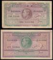 London Coins : A175 : Lot 98 : Cyprus 2 shillings KGVI dated 1st May 1942 serial C/6 218809, Pick 21 VF and 1 Shilling 1st May 1942...