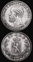 London Coins : A176 : Lot 1005 : Norway (2) 50 Ore 1889 KM#356 GVF/VF with grey tone, One Ore 1885 KM#352 Good Fine, the key date in ...