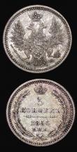London Coins : A176 : Lot 1018 : Russia (2) Five Kopeks (2) 1855 C&Pi;Б HI C#163 NEF, 1856 C&Pi;Б ФБ C#163 About EF and lustrous ...