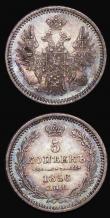 London Coins : A176 : Lot 1019 : Russia (2) Five Kopeks (2) 1856 C&Pi;Б ФБ C#163 NEF/EF toned, the reverse with a darker toning sp...