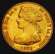 London Coins : A176 : Lot 1040 : Spain 100 Reales Gold 1858 Seville Mint - Mintmark 7-pointed star KM#605.3 NEF with a few minor hair...