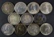 London Coins : A176 : Lot 2413 : Shillings (11) 1826 Good Fine, 1878 Die Number 52 Bright Fine, 1887 Jubilee Head VF, 1889 Large Jubi...