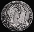London Coins : A177 : Lot 1700 : Halfcrown 1689 PRIMO First Shield, Caul only frosted, with pearls ESC 505, Bull 831 Fine, the revers...
