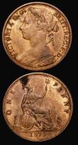 London Coins : A177 : Lot 1852 : Penny 1875 Freeman 80 dies 8+H EF with traces of lustre and some spots, Halfpenny 1861 Freeman 270 d...