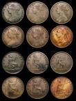 London Coins : A177 : Lot 2359 : Pennies (13) 1860 Toothed Border, Freeman dies 15 4+D, VF with green patina, 1861 Freeman 29 dies 6+...