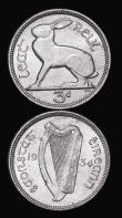 London Coins : A177 : Lot 980 : Ireland (2) Sixpence 1934 S.6628 EF, Threepence 1934 S.6629 GEF