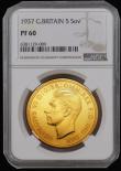 London Coins : A178 : Lot 1356 : Five Pounds 1937 Proof S.4074 Brilliant nFDC with some hairlines and minor contact marks and graded ...