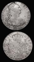 London Coins : A179 : Lot 1019 : Bolivia 8 Reales 1806 PJ KM73 and Mexico 8 Reales 1805 TH KM109 both water worn and Fine or better f...