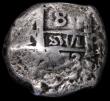 London Coins : A179 : Lot 1237 : Spanish American 8 Reales Cob date worn, last two digits are 73 or 23 mint and assayer worn, 24.73 g...