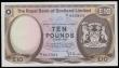 London Coins : A180 : Lot 250 : Scotland, The Royal Bank of Scotland Ten Pounds Edinburgh 1st March 1974 Pick 338 aU series A/1 6659...