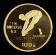 London Coins : A180 : Lot 958 : China 100 Yuan 1995 Olympic Games - Platform Diver Gold Proof KM#765 in a PCGS holder and graded PR6...