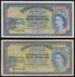 London Coins : A181 : Lot 223 : Bermuda One Pounds Young QE II (2) 1st May 1957 VF and 1st October 1966 About Fine (tiny tear bottom...