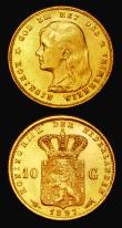 London Coins : A182 : Lot 1275 : Netherlands Ten Gulden Gold 1897 KM#118 (2) both UNC or very near so and lustrous