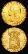 London Coins : A182 : Lot 1276 : Netherlands Ten Gulden Gold 1897 KM#118 (2) both UNC or very near so and lustrous, one with an edge ...