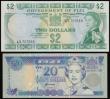 London Coins : A182 : Lot 156 : Fiji 2 Dollars (1971) Wesley Barret Pick 66a, 20 Dollars Pick 99b both Unc