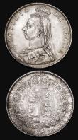 London Coins : A182 : Lot 2619 : Halfcrown 1890 ESC 723, Bull 2775 About EF, nicely toned, Shilling 1927 Second Reverse ESC 1439, Bul...