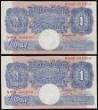London Coins : A182 : Lot 40 : One Pounds Peppiatt Blue shades 1940 B249 (2) consecutives B95D 325655 and 656 AU