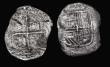 London Coins : A183 : Lot 1166 : Spanish American Cob Coinage (2) 8 Reales (?) assayers initial P or R (unclear) 18.17 grammes, Obver...