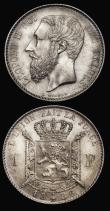 London Coins : A184 : Lot 1109 : Belgium 1 Franc (2) 1886 French Legend DES BELGES KM#28.2 EF, 1887 Dutch Legend DES BELGES KM#29.2 G...