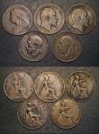 London Coins : A184 : Lot 2316 : Pennies to Farthings (10) Pennies (5) 1897 High Tide VG Rare, 1902 Low Tide VG, 1908 VG, 1912H Good ...
