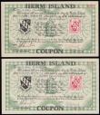 London Coins : A184 : Lot 243 : Herm Island Channel Islands 1 Pound dated 1958 series, six pence stamp at right, Uncirculated (2) se...