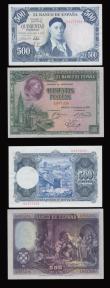 London Coins : A184 : Lot 373 : Spain in high grades 1 Peseta 1945 and 1948, 5 Pesetas 1945 and 1954, 25 Pesetas 22.7.1954, 500 Pese...