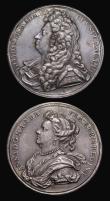 London Coins : A184 : Lot 887 : Prince George, Lord High Admiral 1702, (2) the first 42mm diameter in silver, by J. Croker, Obverse:...