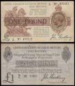 London Coins : A185 : Lot 10 : One Pound Bradbury (2) T11.1 issued 1914, series M/81 20423, King George V at top left, (Pick349a), ...