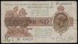 London Coins : A185 : Lot 101 : One Pound Warren Fisher T34  serial number Z1/77 056273 control note, Northern Ireland issue 1927, F...