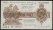 London Coins : A185 : Lot 102 : One Pound Warren Fisher T34  serial number Z1/91 296285 control note, Northern Ireland issue 1927, E...