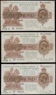 London Coins : A185 : Lot 103 : One Pound Warren Fisher T34 issued 1927 (3) prefixes T1/29, T1/79 and U1/100 generally F-VF with som...