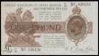 London Coins : A185 : Lot 108 : One Pound Warren Fisher T34 issued 1927, last series X1/34 836138, No. with dot, portrait King Georg...