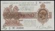 London Coins : A185 : Lot 109 : One Pound Warren Fisher T34 issued 1927, W1/33 383302, portrait KGV at right, AU with a stamp revers...